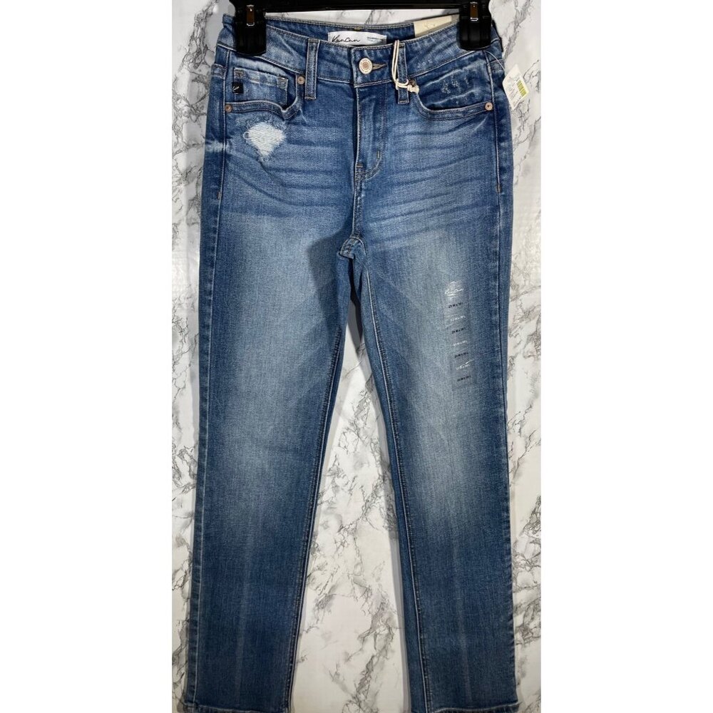 Kancan Womens Mid Rise Straight Jeans 23W X 30L Blue Denim Distressed NWT